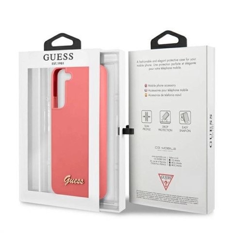 Etui Guess Silicone Script Metal Logo na Samsung Galaxy S22+ - fuksjowy Guess
