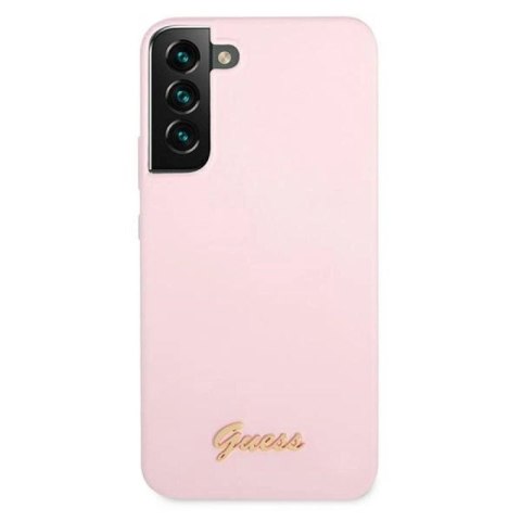 Etui Guess Silicone Script Metal Logo na Samsung Galaxy S22+ - lawendowe Guess