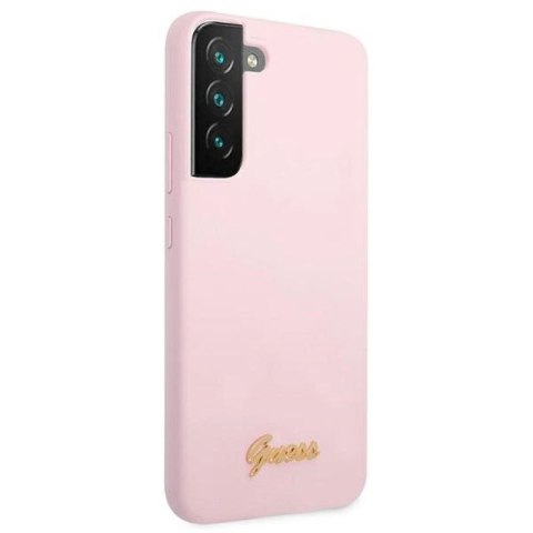 Etui Guess Silicone Script Metal Logo na Samsung Galaxy S22+ - lawendowe Guess