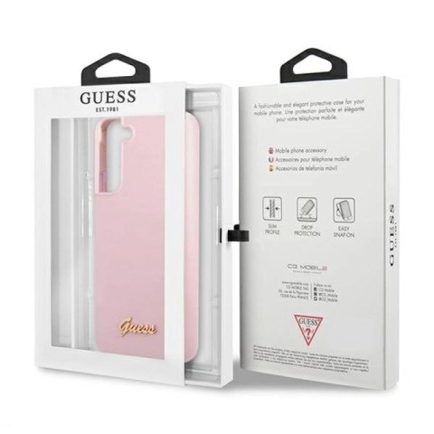 Etui Guess Silicone Script Metal Logo na Samsung Galaxy S22+ - lawendowe Guess
