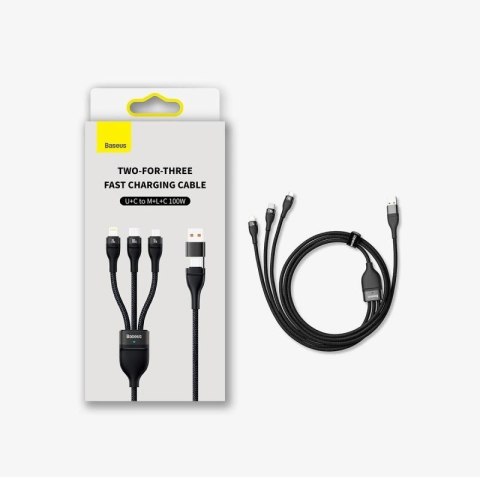 Baseus Flash Series II kabel USB Typ C / USB Typ A - USB Typ C / Lightning / micro USB 100 W 1,2 m czarny (CASS030101) Baseus