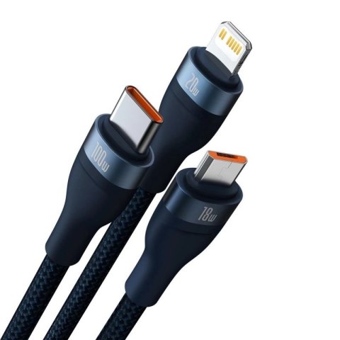 Baseus Flash Series II kabel USB Typ C / USB Typ A - USB Typ C / Lightning / micro USB 100 W 1,2 m niebieski (CASS030103) Baseus