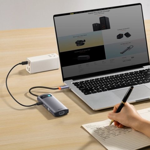 Baseus Metal Gleam Series stacja dokująca HUB 7 w 1 USB Typ C - 1 x HDMI / 1 x VGA / 3 x USB 3.2 Gen. 1 / 1 x Power Delivery / 1 Baseus