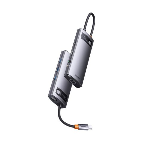 Baseus Metal Gleam Series stacja dokująca HUB 7 w 1 USB Typ C - 1 x HDMI / 1 x VGA / 3 x USB 3.2 Gen. 1 / 1 x Power Delivery / 1 Baseus