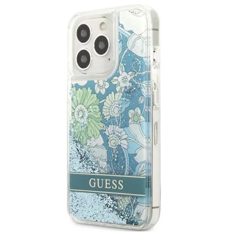 Etui Guess Flower Liquid Glitter na iPhone 13 Pro / iPhone 13 - zielone Guess