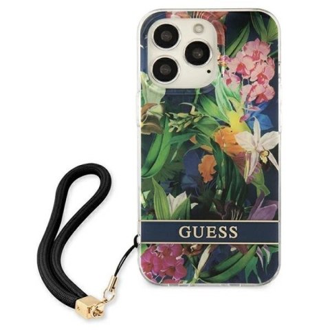 Etui Guess Flower Strap na iPhone 13 Pro / iPhone 13 - niebieskie Guess