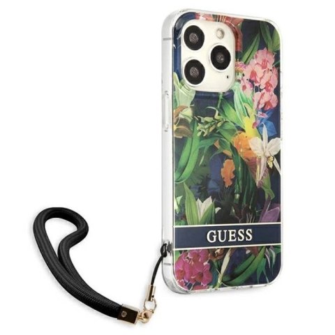 Etui Guess Flower Strap na iPhone 13 Pro / iPhone 13 - niebieskie Guess