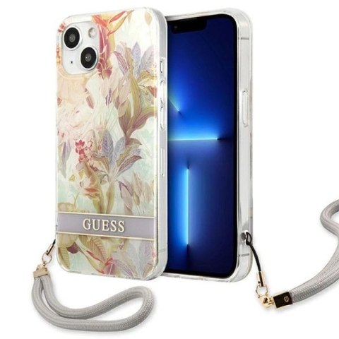 Etui Guess Flower Strap na iPhone 13 mini - fioletowe Guess