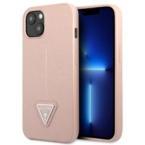 Etui Guess Saffiano Triangle Logo na iPhone 13 mini - różowe Guess