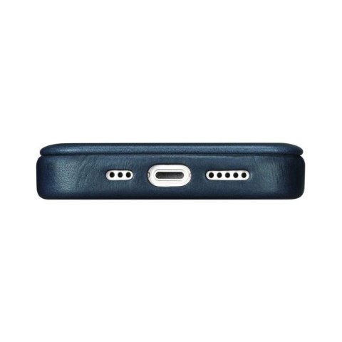 ICarer CE Oil Wax Premium Leather Folio Case skórzane etui iPhone 14 Plus z klapką magnetyczne MagSafe niebieski (AKI14220707-BU ICarer