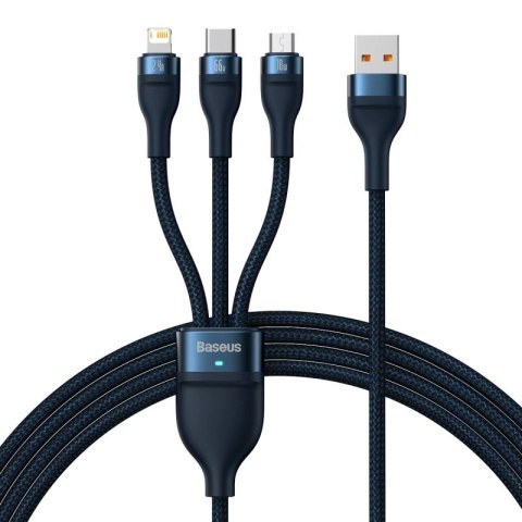 Baseus Flash Series Ⅱ kabel 3w1 do szybkiego ładowania USB-A do USB-C / Micro-USB / Lightning 66W 480Mb/s 1.2m niebieski Baseus