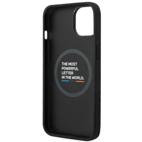 Etui BMW Leather Stamp Tricolor MagSafe na iPhone 14 Plus - czarne BMW
