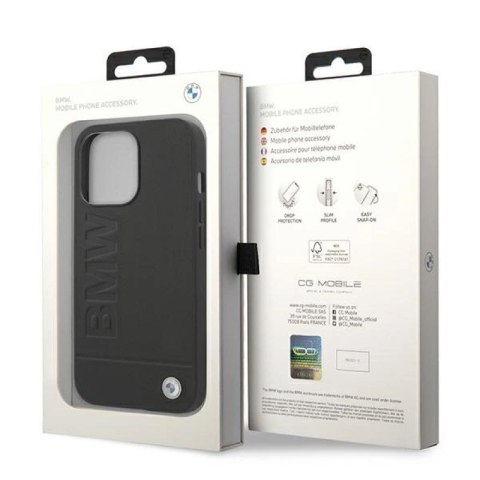 Etui BMW Leather Stamp na iPhone 14 Pro Max - czarne BMW