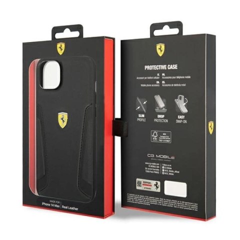Etui Ferrari Leather Stamp Sides na iPhone 14 Plus - czarne Ferrari