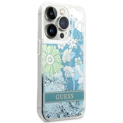 Etui Guess Flower Liquid Glitter na iPhone 14 Pro - zielone Guess