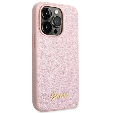 Etui Guess Glitter Script na iPhone 14 Pro Max - różowe Guess