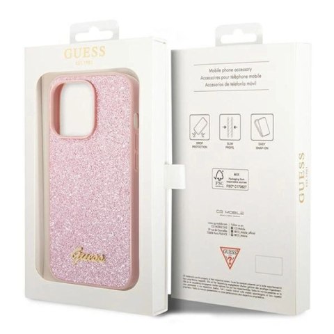 Etui Guess Glitter Script na iPhone 14 Pro Max - różowe Guess