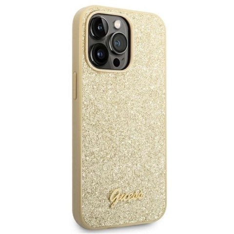 Etui Guess Glitter Script na iPhone 14 Pro - złote Guess