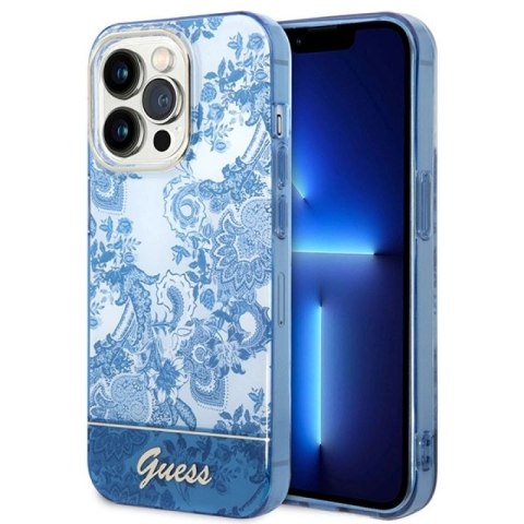 Etui Guess Porcelain Collection na iPhone 14 Pro - niebieskie Guess