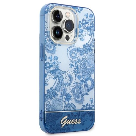 Etui Guess Porcelain Collection na iPhone 14 Pro - niebieskie Guess