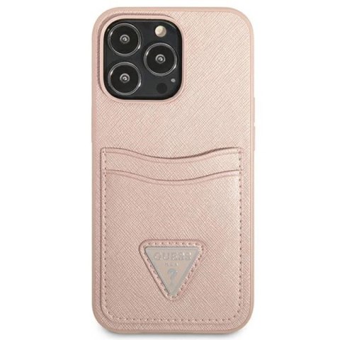Etui Guess Saffiano Triangle Logo Cardslot na iPhone 13 Pro / iPhone 13 - różowe Guess