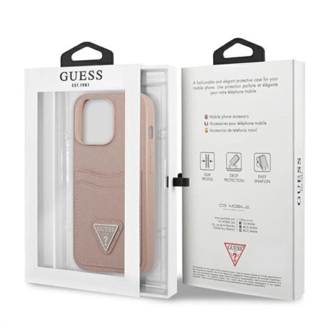 Etui Guess Saffiano Triangle Logo Cardslot na iPhone 13 Pro / iPhone 13 - różowe Guess