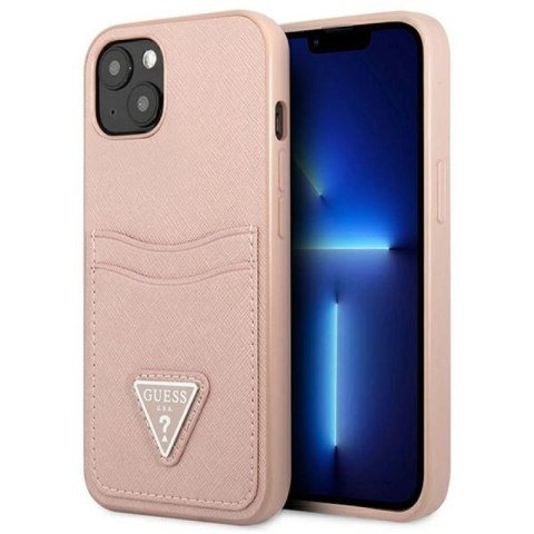 Etui Guess Saffiano Triangle Logo Cardslot na iPhone 13 mini - różowe Guess