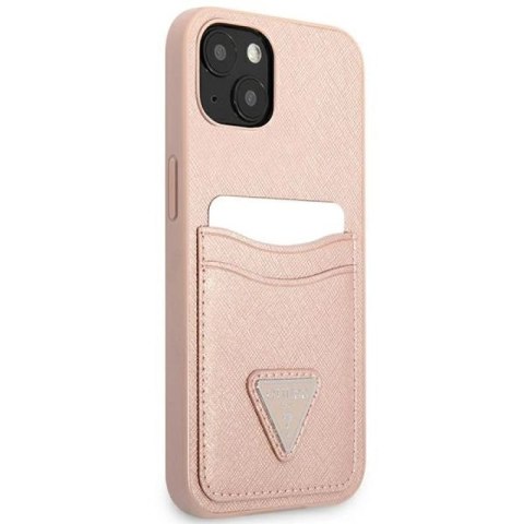 Etui Guess Saffiano Triangle Logo Cardslot na iPhone 13 mini - różowe Guess