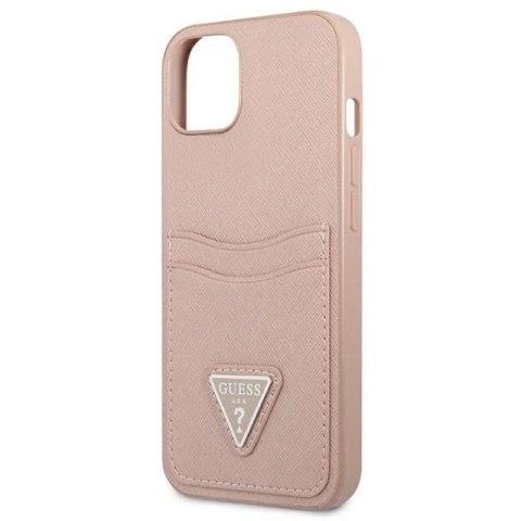 Etui Guess Saffiano Triangle Logo Cardslot na iPhone 13 mini - różowe Guess