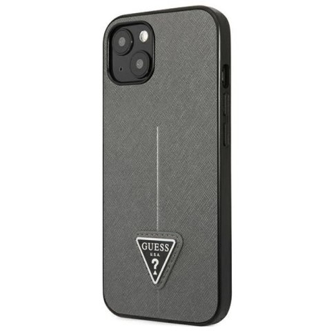 Etui Guess Saffiano Triangle Logo na iPhone 13 mini - srebrne Guess