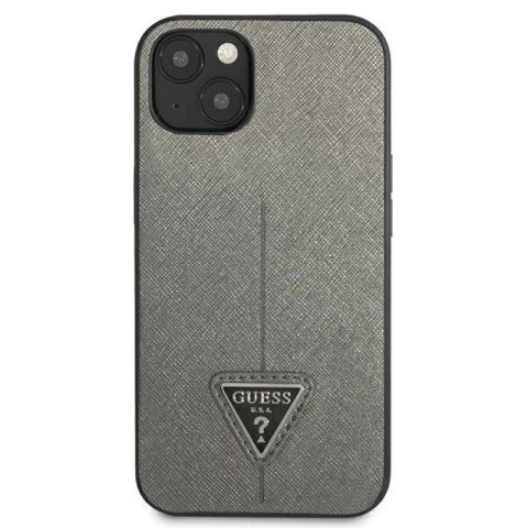 Etui Guess Saffiano Triangle Logo na iPhone 13 mini - srebrne Guess