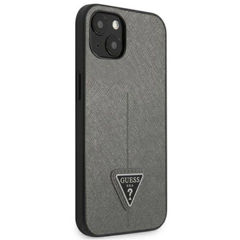 Etui Guess Saffiano Triangle Logo na iPhone 13 mini - srebrne Guess