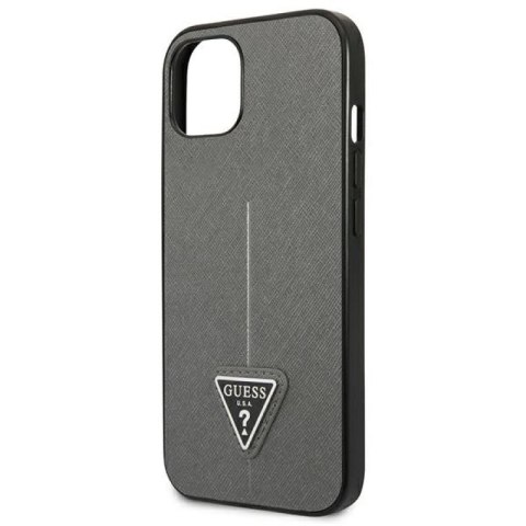 Etui Guess Saffiano Triangle Logo na iPhone 13 mini - srebrne Guess