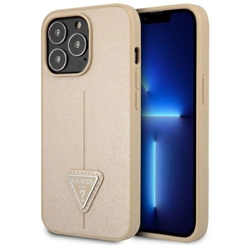 Etui Guess Saffiano Triangle Logo na iPhone 14 Pro - beżowe Guess