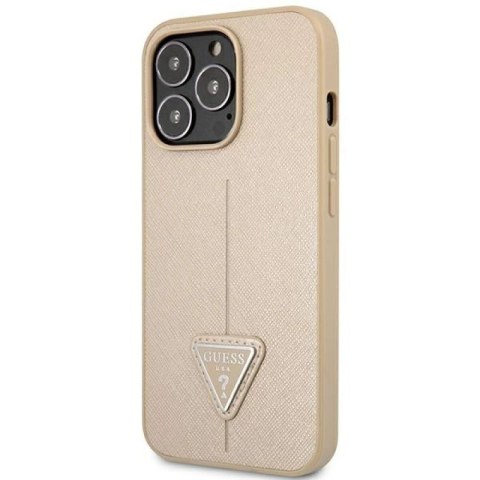 Etui Guess Saffiano Triangle Logo na iPhone 14 Pro - beżowe Guess