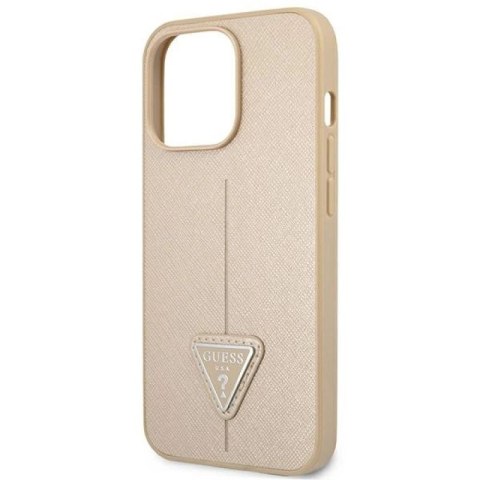 Etui Guess Saffiano Triangle Logo na iPhone 14 Pro - beżowe Guess