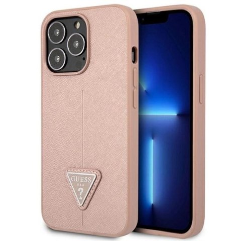 Etui Guess Saffiano Triangle Logo na iPhone 14 Pro - różowe Guess