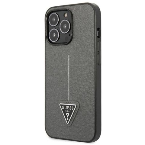 Etui Guess Saffiano Triangle Logo na iPhone 14 Pro - srebrne Guess