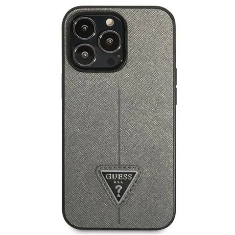Etui Guess Saffiano Triangle Logo na iPhone 14 Pro - srebrne Guess