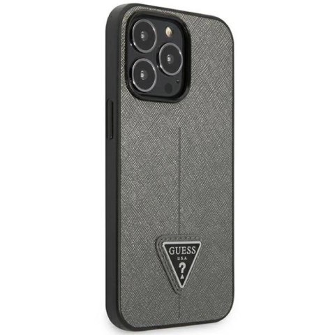 Etui Guess Saffiano Triangle Logo na iPhone 14 Pro - srebrne Guess