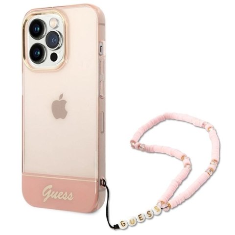 Etui Guess Translucent Pearl Strap na iPhone 14 Pro - różowe Guess
