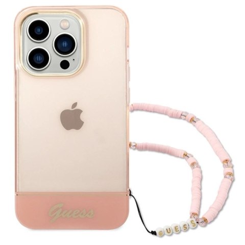 Etui Guess Translucent Pearl Strap na iPhone 14 Pro - różowe Guess