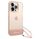 Etui Guess Translucent Pearl Strap na iPhone 14 Pro - różowe Guess
