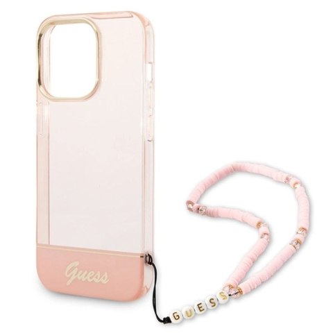 Etui Guess Translucent Pearl Strap na iPhone 14 Pro - różowe Guess