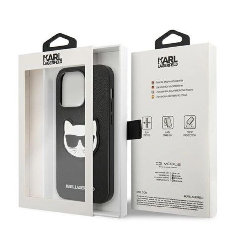 Etui Karl Lagerfeld Saffiano Choupette Head Patch na iPhone 14 Pro - czarne Karl Lagerfeld