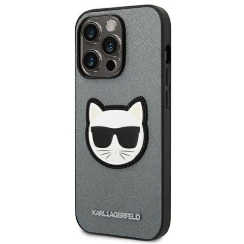 Etui Karl Lagerfeld Saffiano Choupette Head Patch na iPhone 14 Pro - srebrne Karl Lagerfeld
