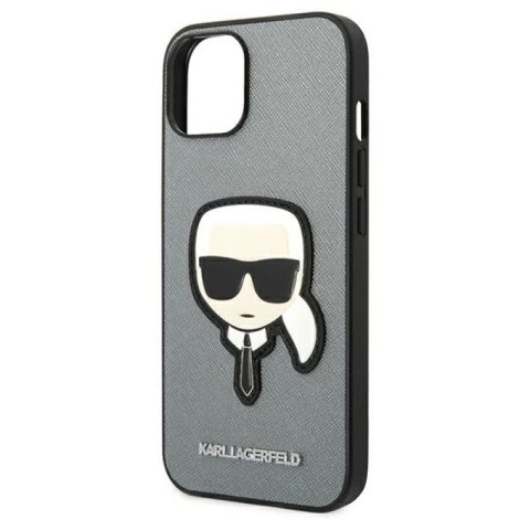 Etui Karl Lagerfeld Saffiano Karl's Head Patch na iPhone 14 Plus - srebrne Karl Lagerfeld