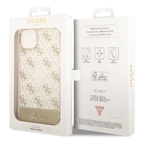 Etui Guess 4G Pattern Script na iPhone 14 Plus - złote Guess