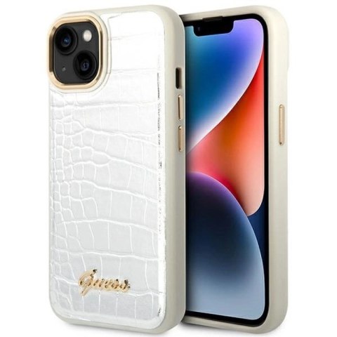 Etui Guess Croco Collection na iPhone 14 - srebrne Guess