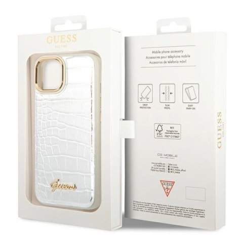 Etui Guess Croco Collection na iPhone 14 - srebrne Guess